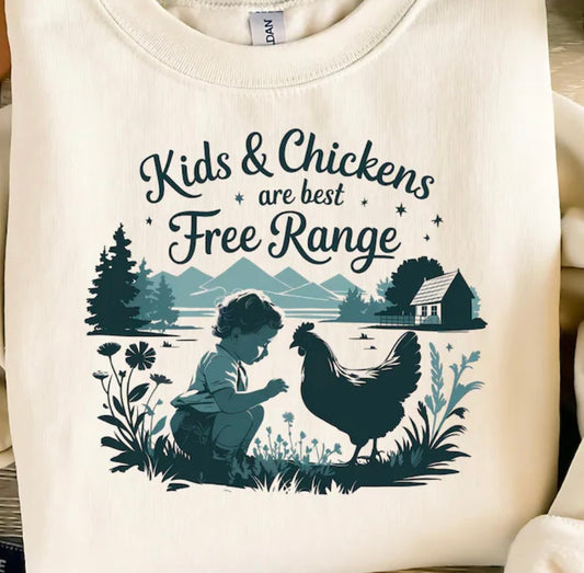Kids and chicken free range