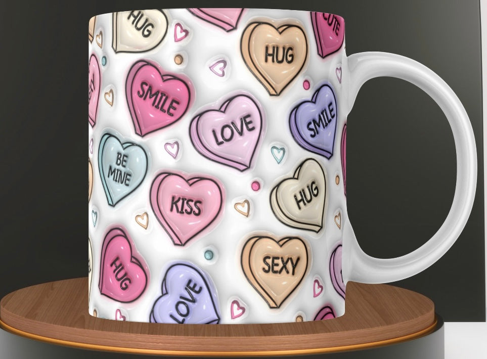 3-D conversation hearts, coffee mug ￼