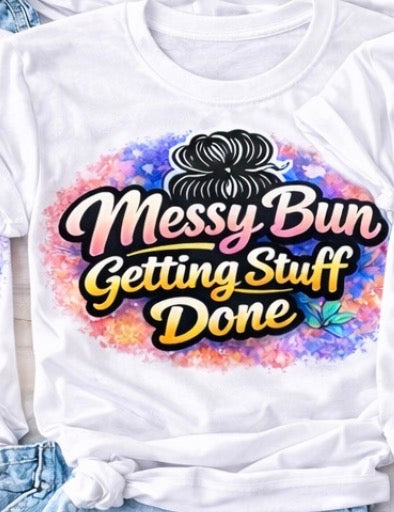 Messy bun getting stuff done